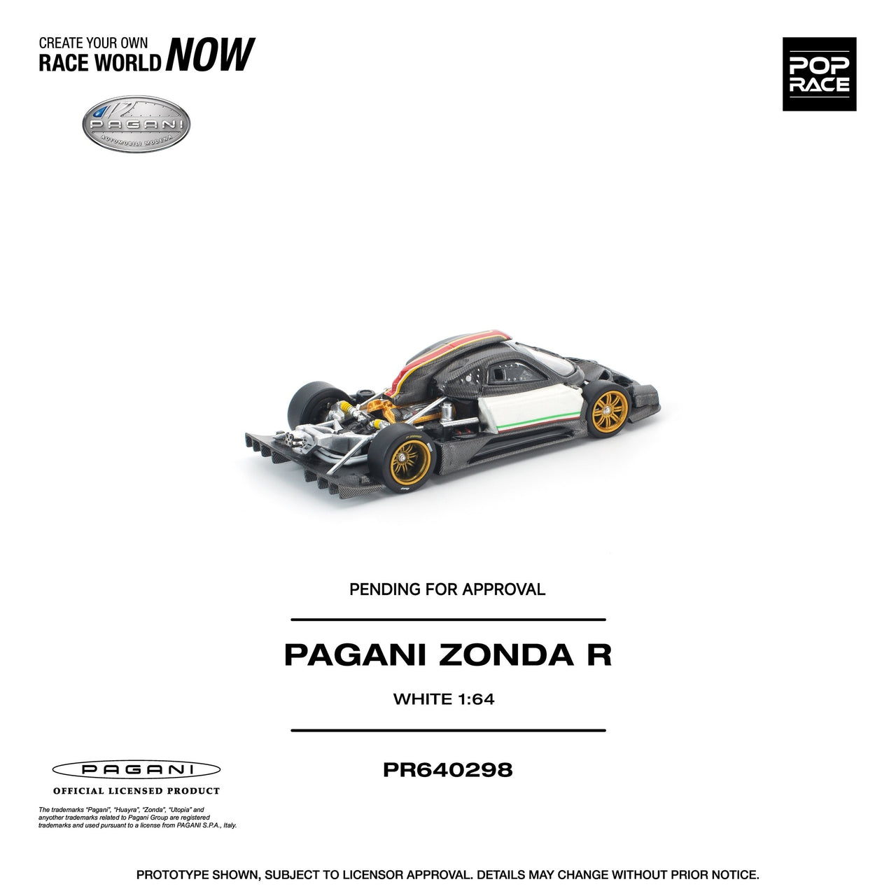 PRE-ORDER Pop Race 1:64 Pagani ZONDA R White