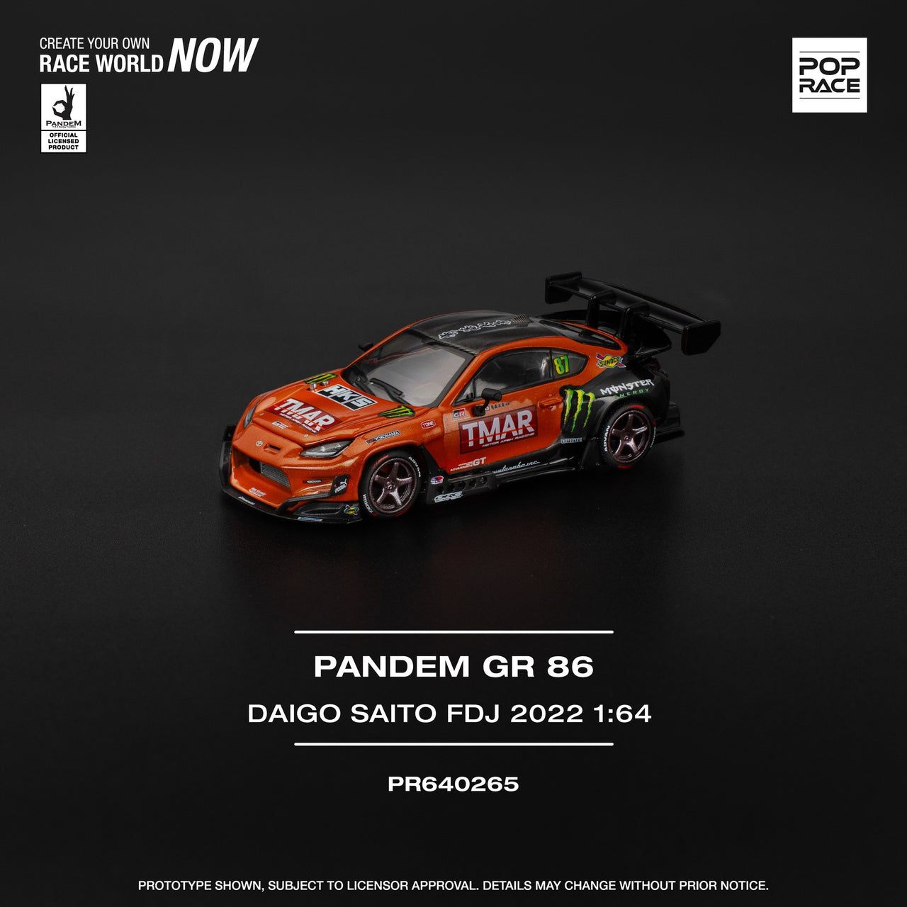 PRE-ORDER Pop Race 1:64 Pandem GR86 - DAIGO SAITO FORMULA DRIFT JAPAN 2022