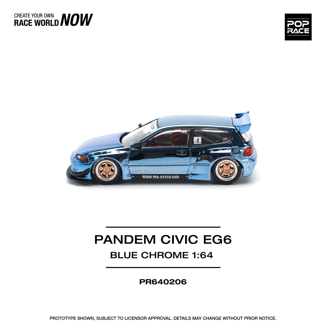 PRE-ORDER Pop Race 1:64 Pandem Honda Civic EG6 BLUE CHROME