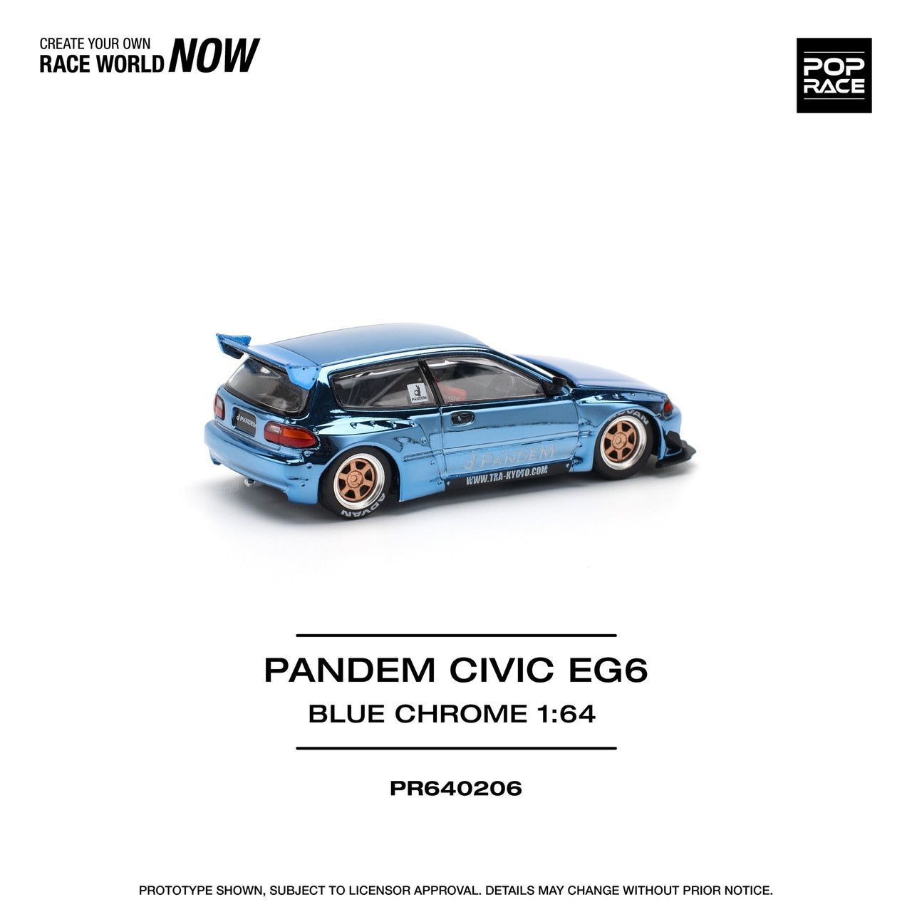 PRE-ORDER Pop Race 1:64 Pandem Honda Civic EG6 BLUE CHROME