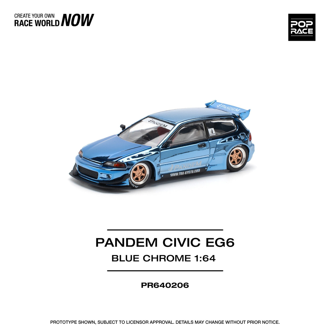 PRE-ORDER Pop Race 1:64 Pandem Honda Civic EG6 BLUE CHROME