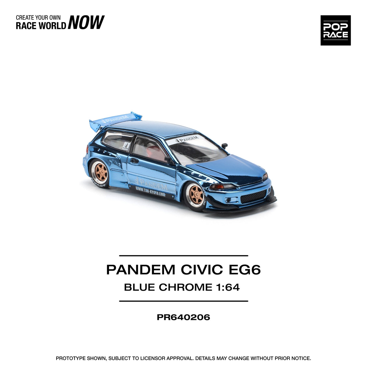 PRE-ORDER Pop Race 1:64 Pandem Honda Civic EG6 BLUE CHROME