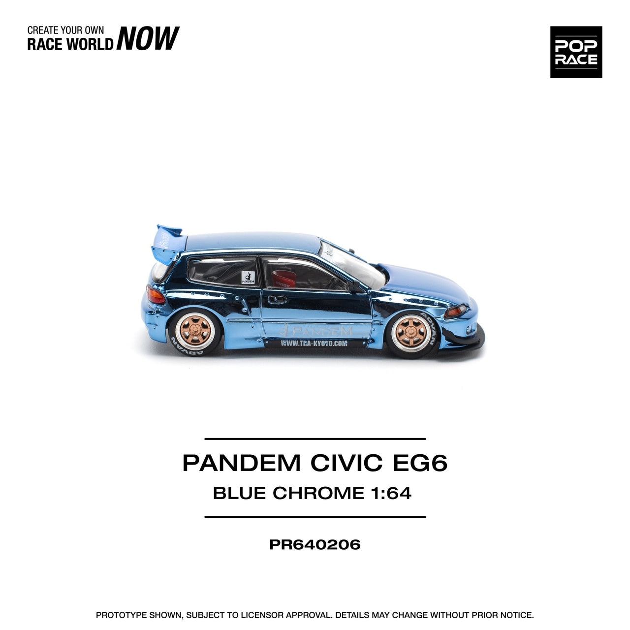 PRE-ORDER Pop Race 1:64 Pandem Honda Civic EG6 BLUE CHROME