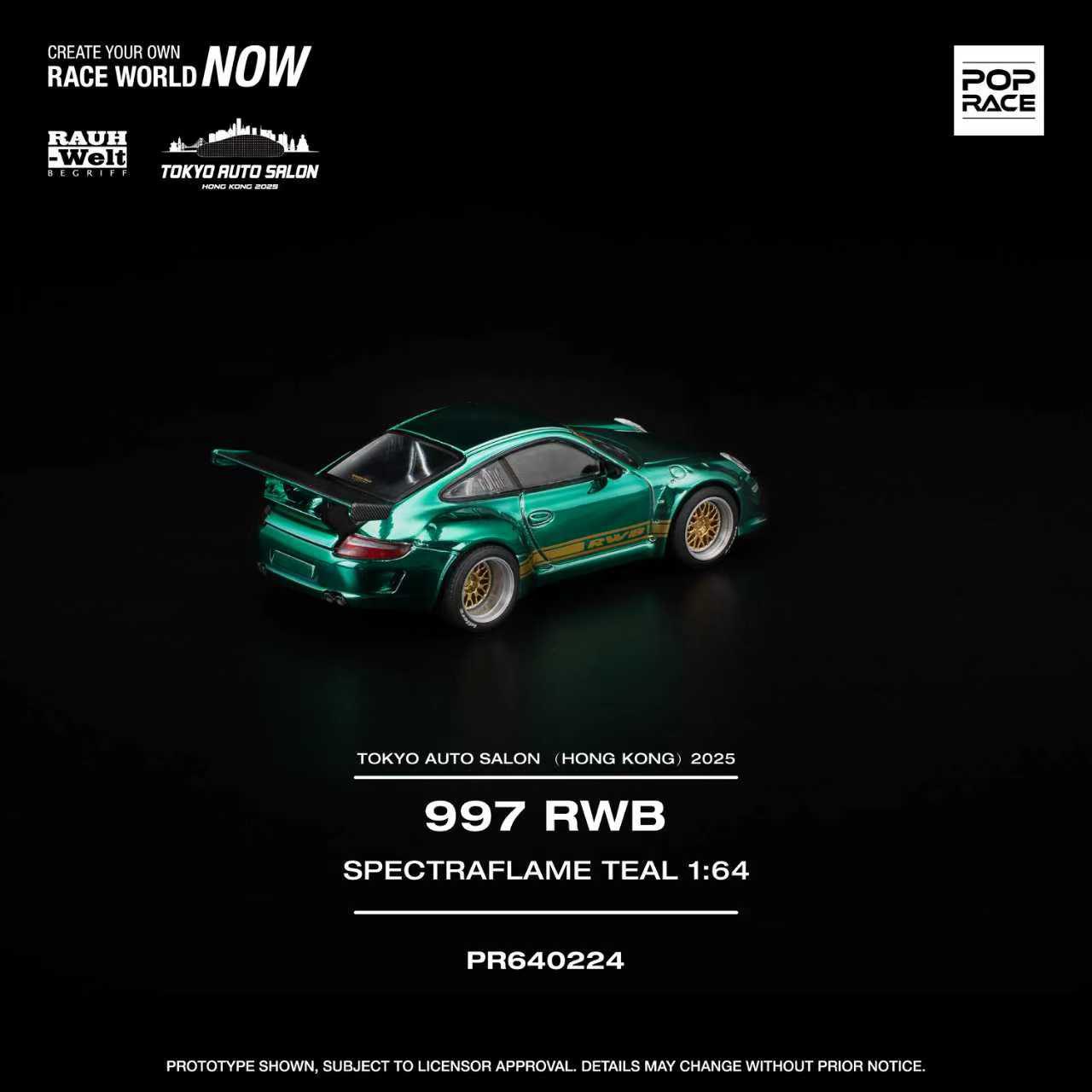 PRE-ORDER Pop Race 1:64 Porsche RWB 997 Spectraflame Teal Tokyo Auto Salon Exclusive