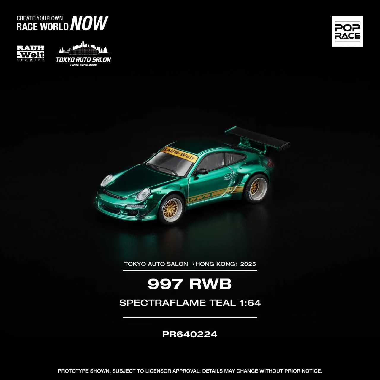 PRE-ORDER Pop Race 1:64 Porsche RWB 997 Spectraflame Teal Tokyo Auto Salon Exclusive