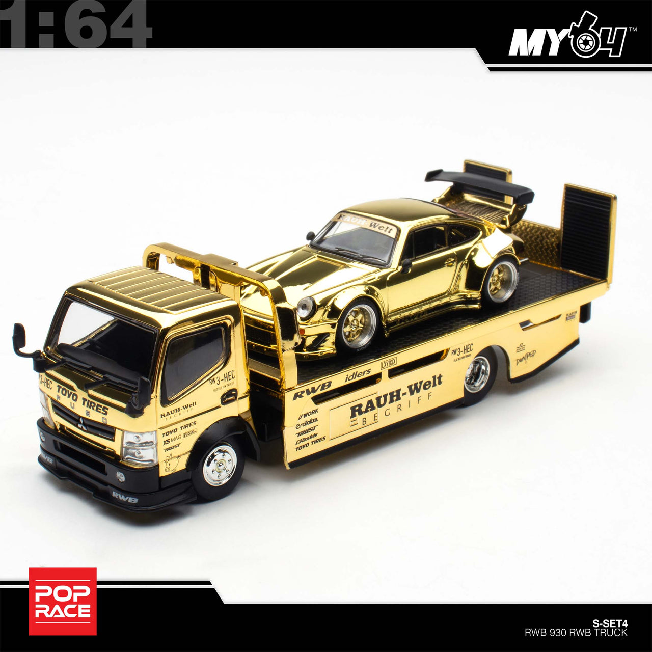 PRE-ORDER Pop Race 1:64 RWB 930 GOLD CHROME TRUCK SET HEC 2026 Exclusive