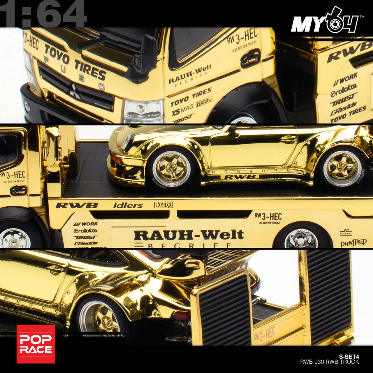 PRE-ORDER Pop Race 1:64 RWB 930 GOLD CHROME TRUCK SET HEC 2026 Exclusive