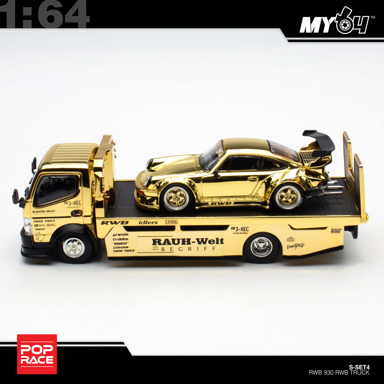 PRE-ORDER Pop Race 1:64 RWB 930 GOLD CHROME TRUCK SET HEC 2026 Exclusive