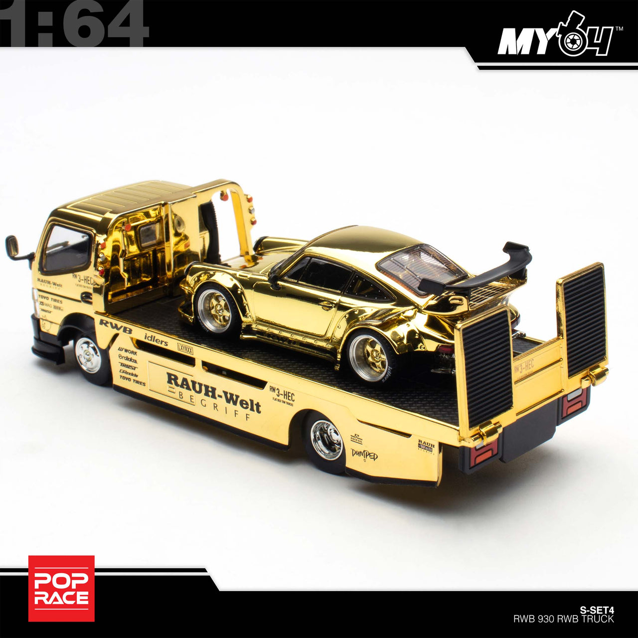 PRE-ORDER Pop Race 1:64 RWB 930 GOLD CHROME TRUCK SET HEC 2026 Exclusive