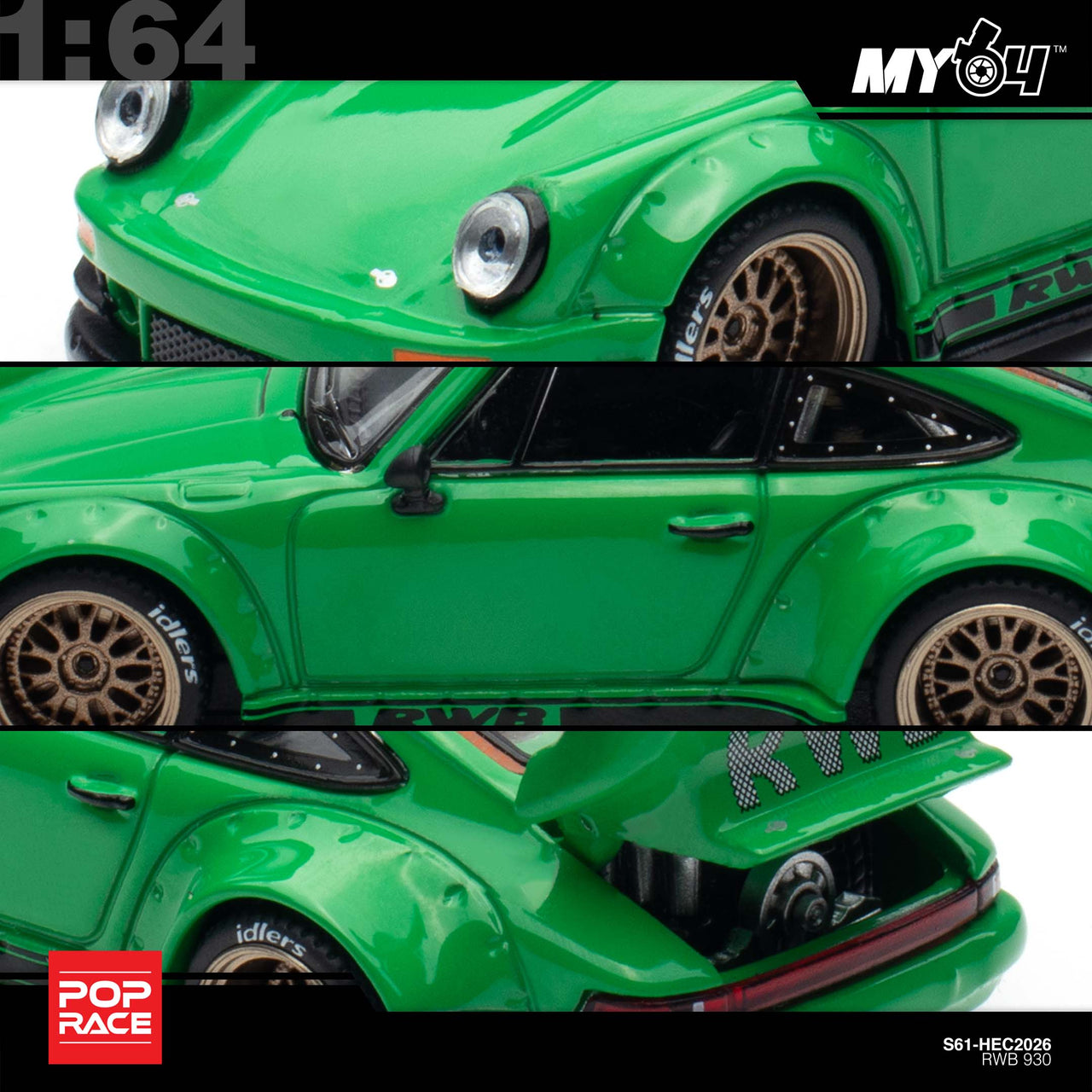 PRE-ORDER Pop Race 1:64 RWB 930 Green HEC 2026 Exclusive
