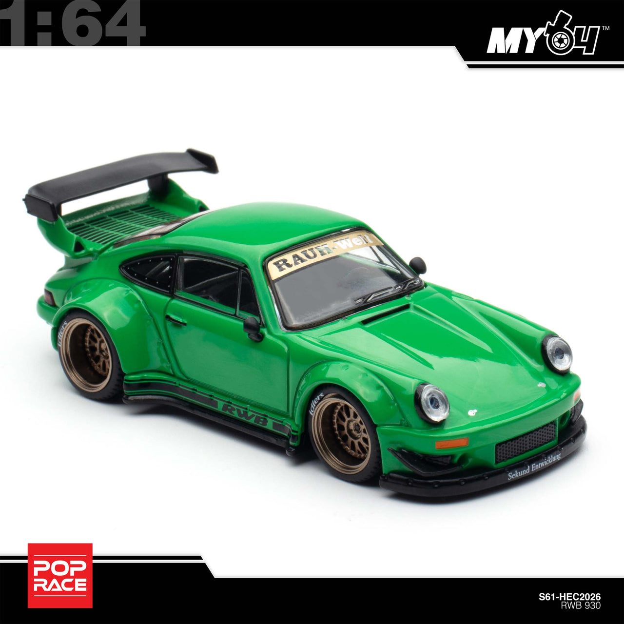 PRE-ORDER Pop Race 1:64 RWB 930 Green HEC 2026 Exclusive