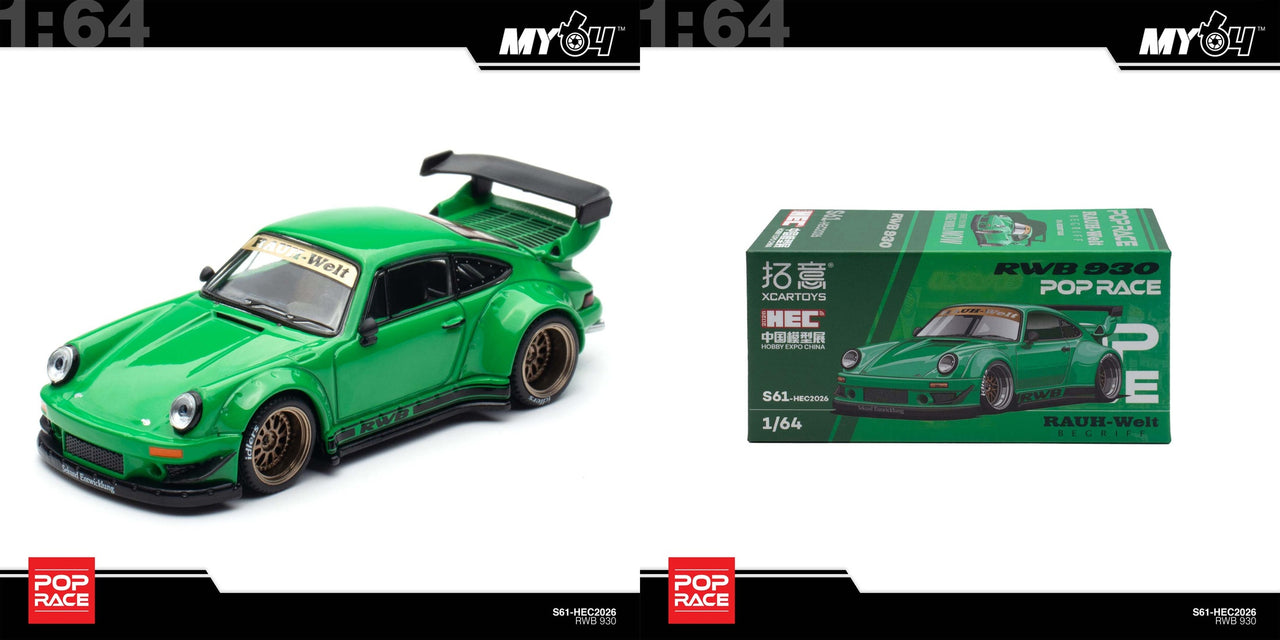 PRE-ORDER Pop Race 1:64 RWB 930 Green HEC 2026 Exclusive