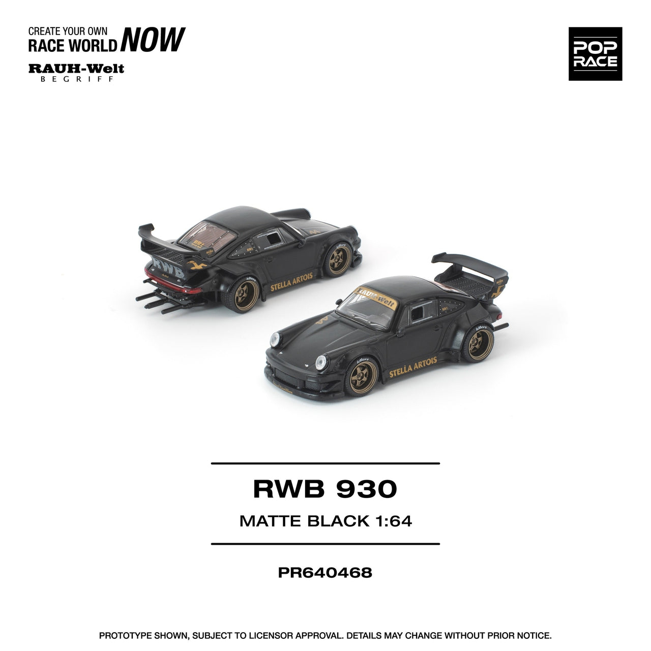 PRE-ORDER Pop Race 1:64 RWB 930 MATTE BLACK "STELLA ARTOIS" *New Tooling*