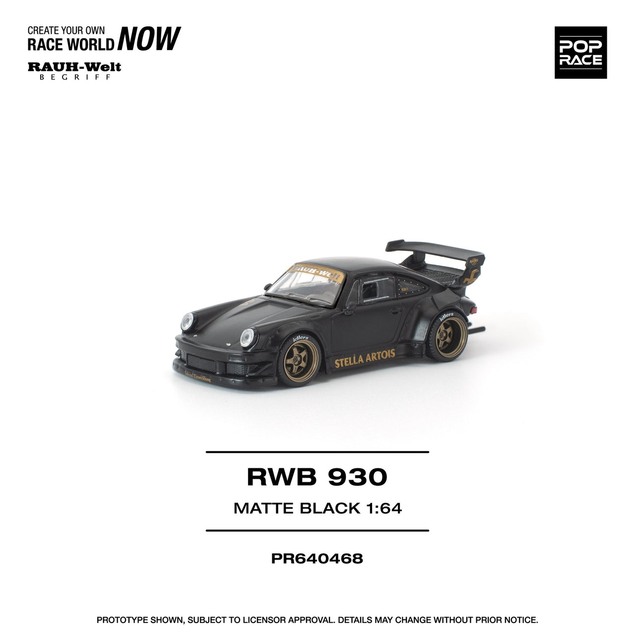PRE-ORDER Pop Race 1:64 RWB 930 MATTE BLACK "STELLA ARTOIS" *New Tooling*
