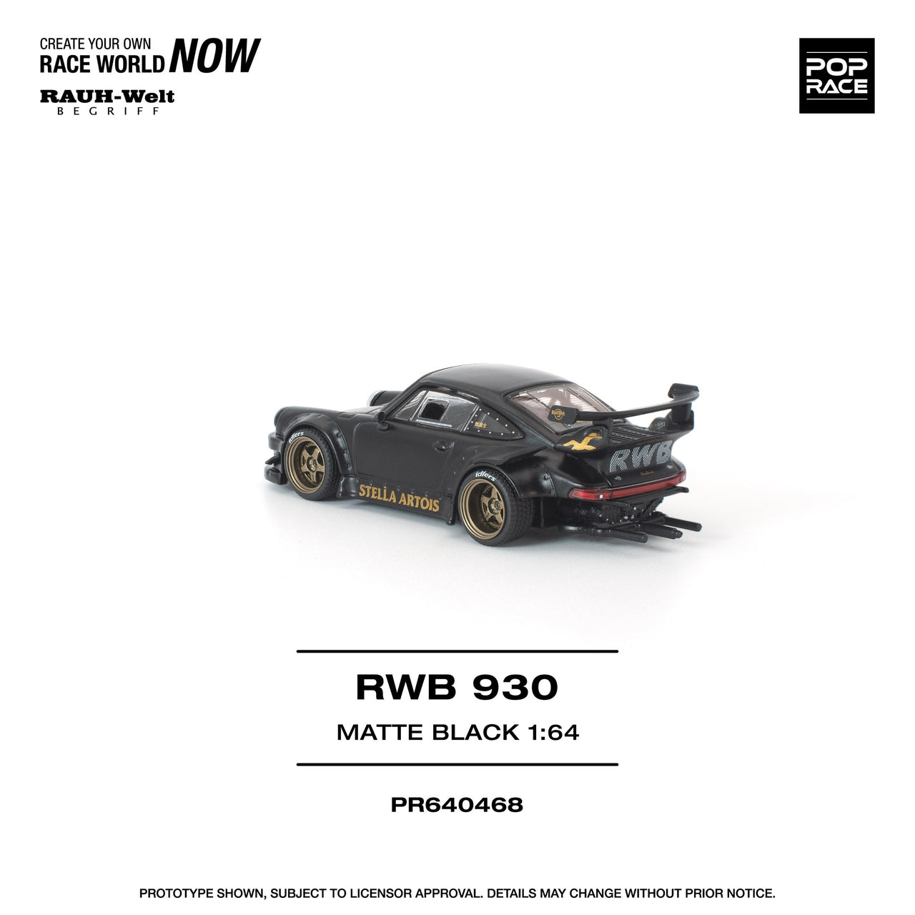 PRE-ORDER Pop Race 1:64 RWB 930 MATTE BLACK "STELLA ARTOIS" *New Tooling*