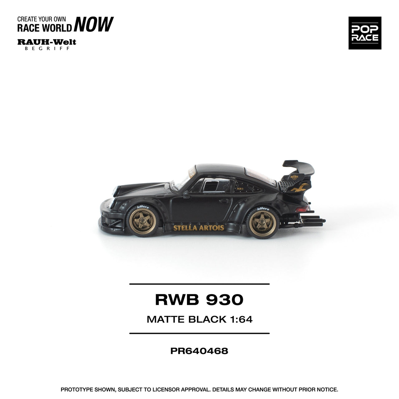PRE-ORDER Pop Race 1:64 RWB 930 MATTE BLACK "STELLA ARTOIS" *New Tooling*
