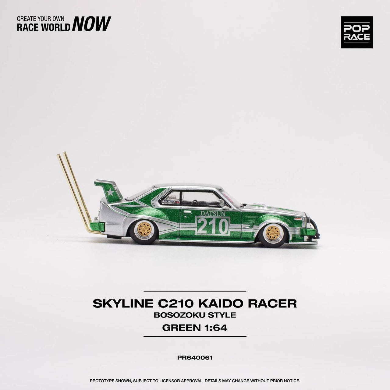 PRE-ORDER Pop Race 1:64 Skyline C210 Kaido Racer BOSOZOKU Style Green