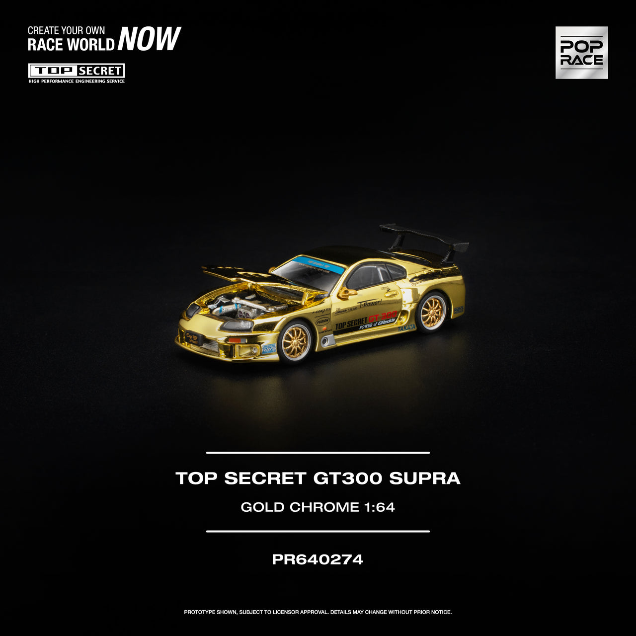 PRE-ORDER Pop Race 1:64 TOP SECRET GT300 SUPRA GOLD CHROME
