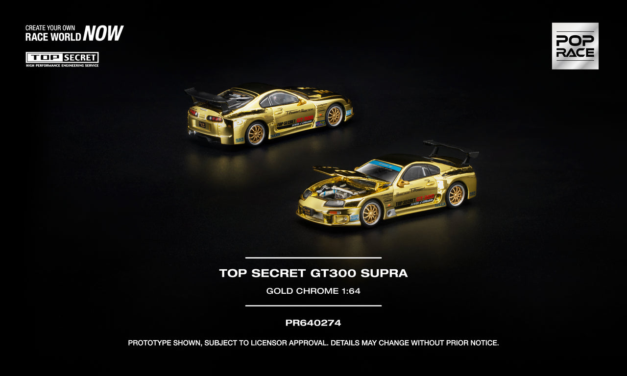 PRE-ORDER Pop Race 1:64 TOP SECRET GT300 SUPRA GOLD CHROME