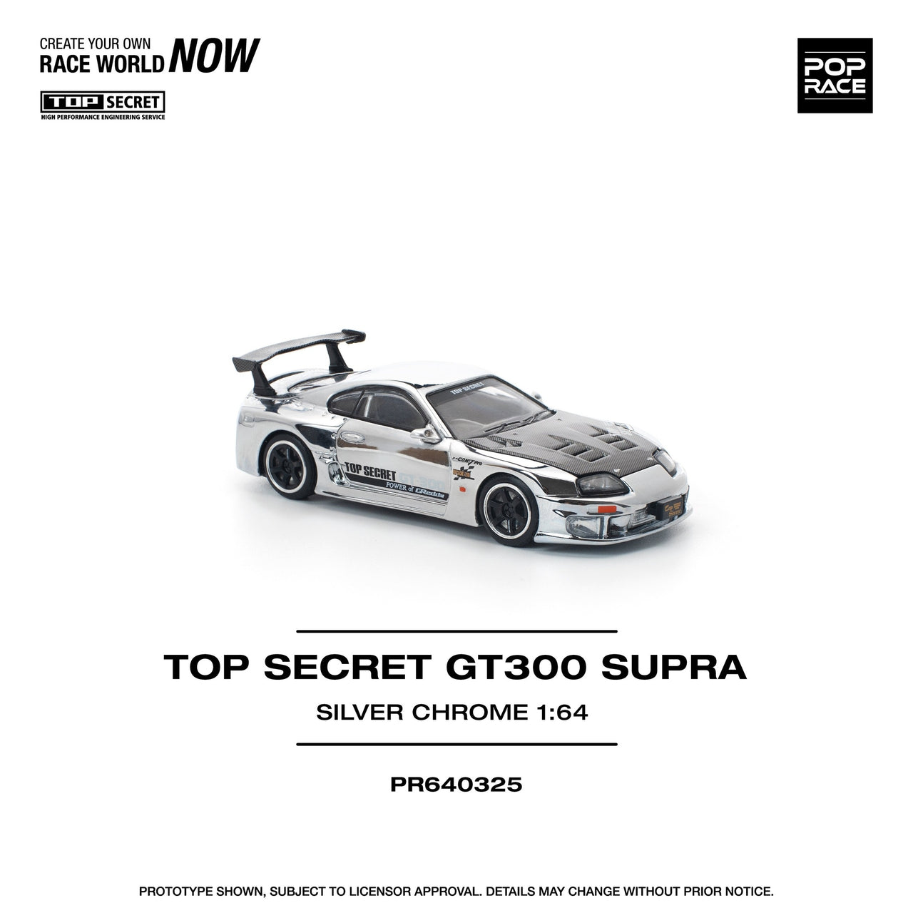 PRE-ORDER Pop Race 1:64 Top Secret Toyota Supra GT300 Silver Chrome