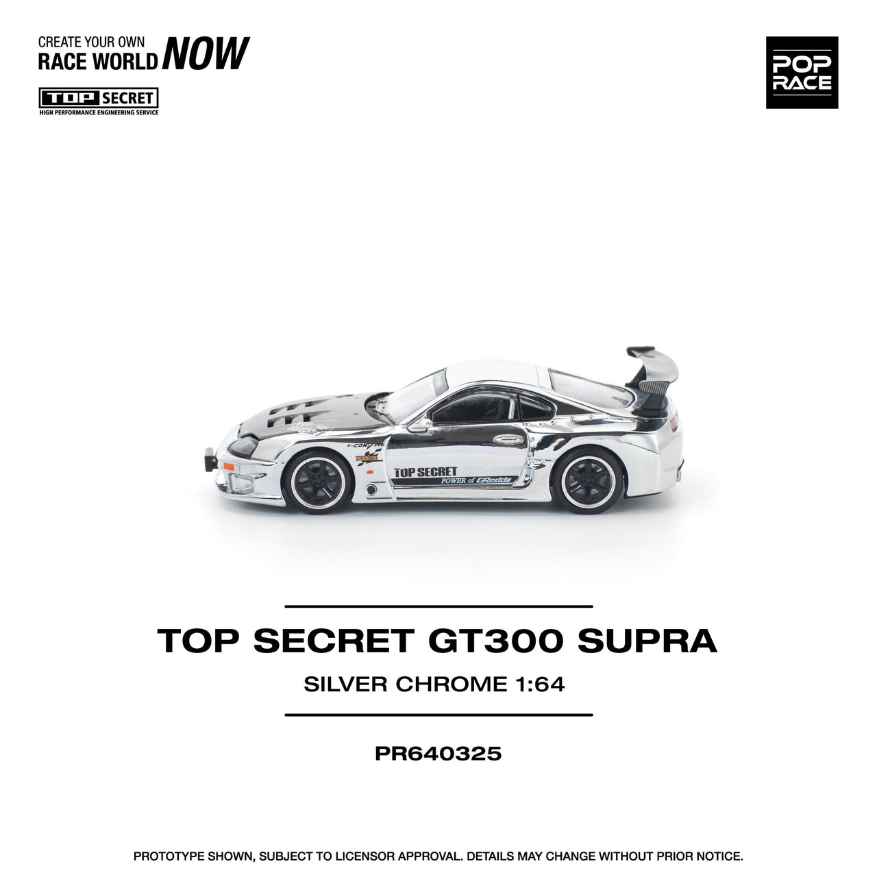 PRE-ORDER Pop Race 1:64 Top Secret Toyota Supra GT300 Silver Chrome