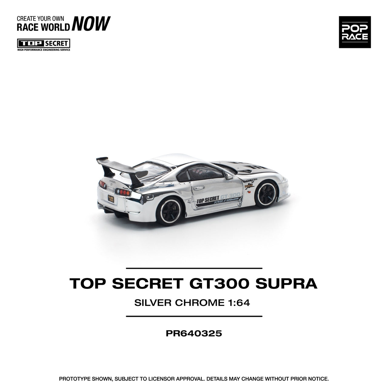 PRE-ORDER Pop Race 1:64 Top Secret Toyota Supra GT300 Silver Chrome