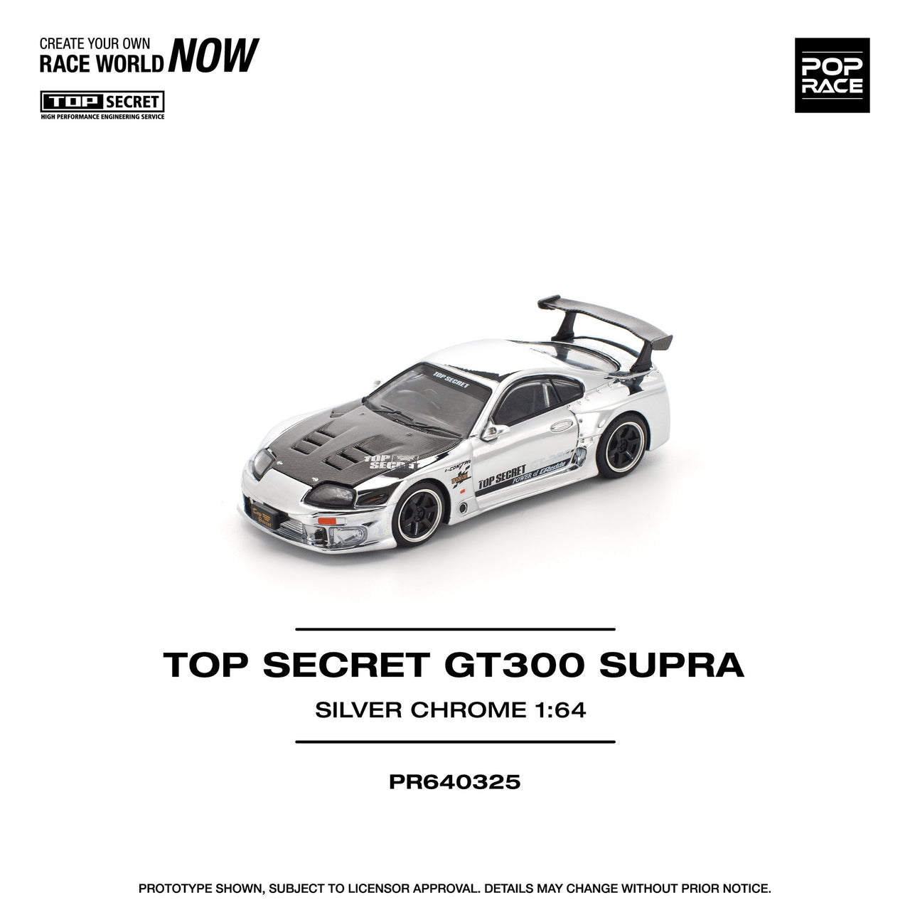 PRE-ORDER Pop Race 1:64 Top Secret Toyota Supra GT300 Silver Chrome
