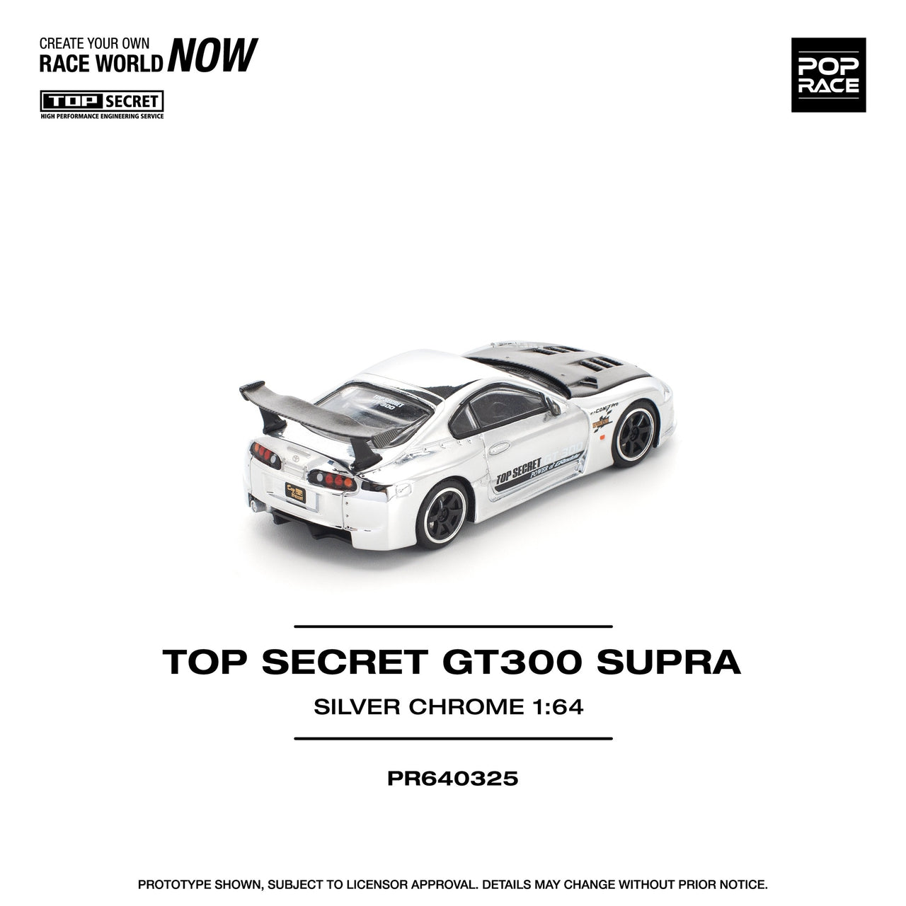 PRE-ORDER Pop Race 1:64 Top Secret Toyota Supra GT300 Silver Chrome