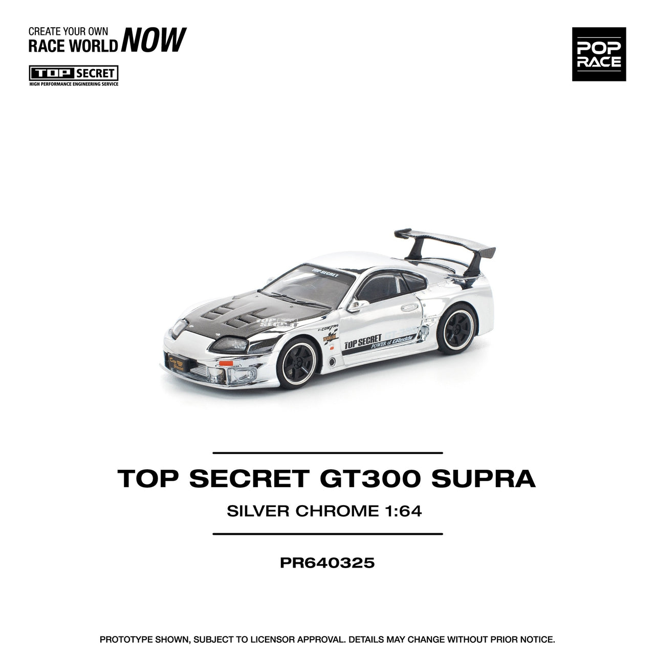 PRE-ORDER Pop Race 1:64 Top Secret Toyota Supra GT300 Silver Chrome