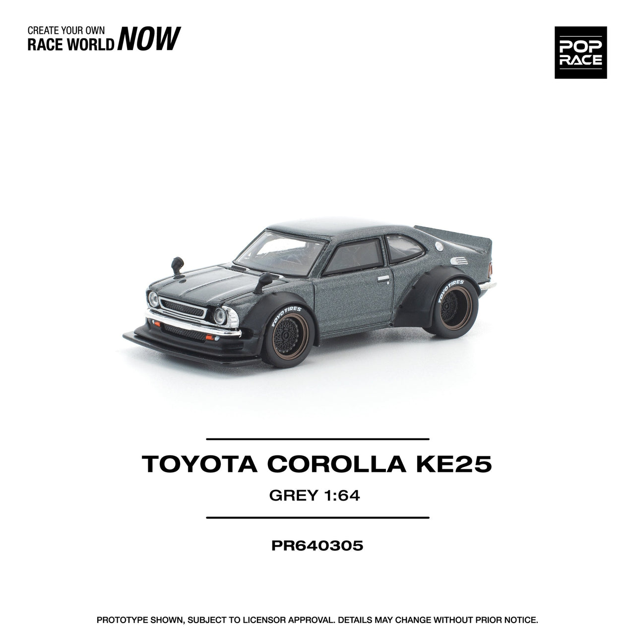 PRE-ORDER Pop Race 1:64 Toyota Corolla KE25, Matte Grey