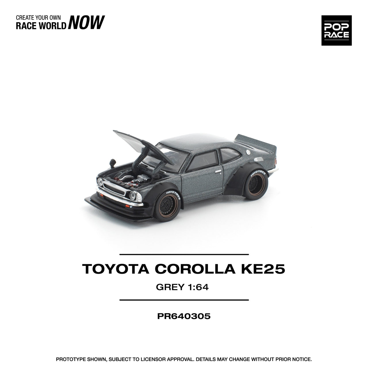 PRE-ORDER Pop Race 1:64 Toyota Corolla KE25, Matte Grey