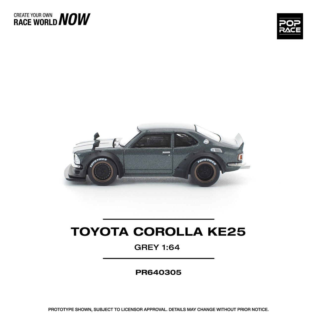 PRE-ORDER Pop Race 1:64 Toyota Corolla KE25, Matte Grey