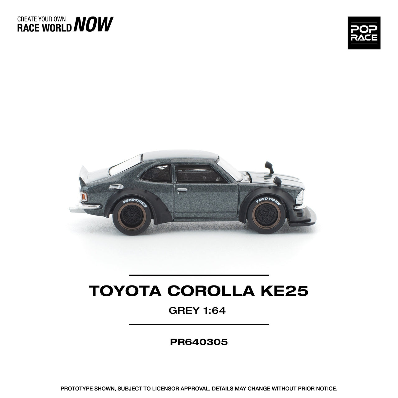 PRE-ORDER Pop Race 1:64 Toyota Corolla KE25, Matte Grey
