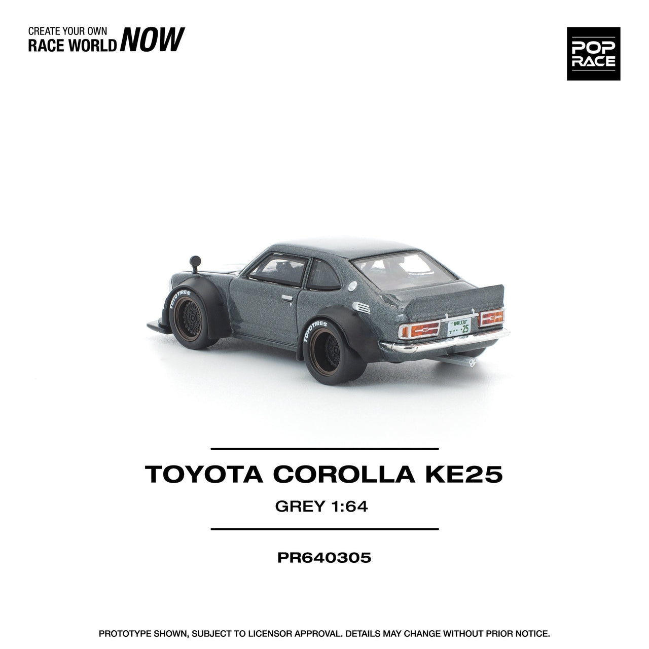 PRE-ORDER Pop Race 1:64 Toyota Corolla KE25, Matte Grey