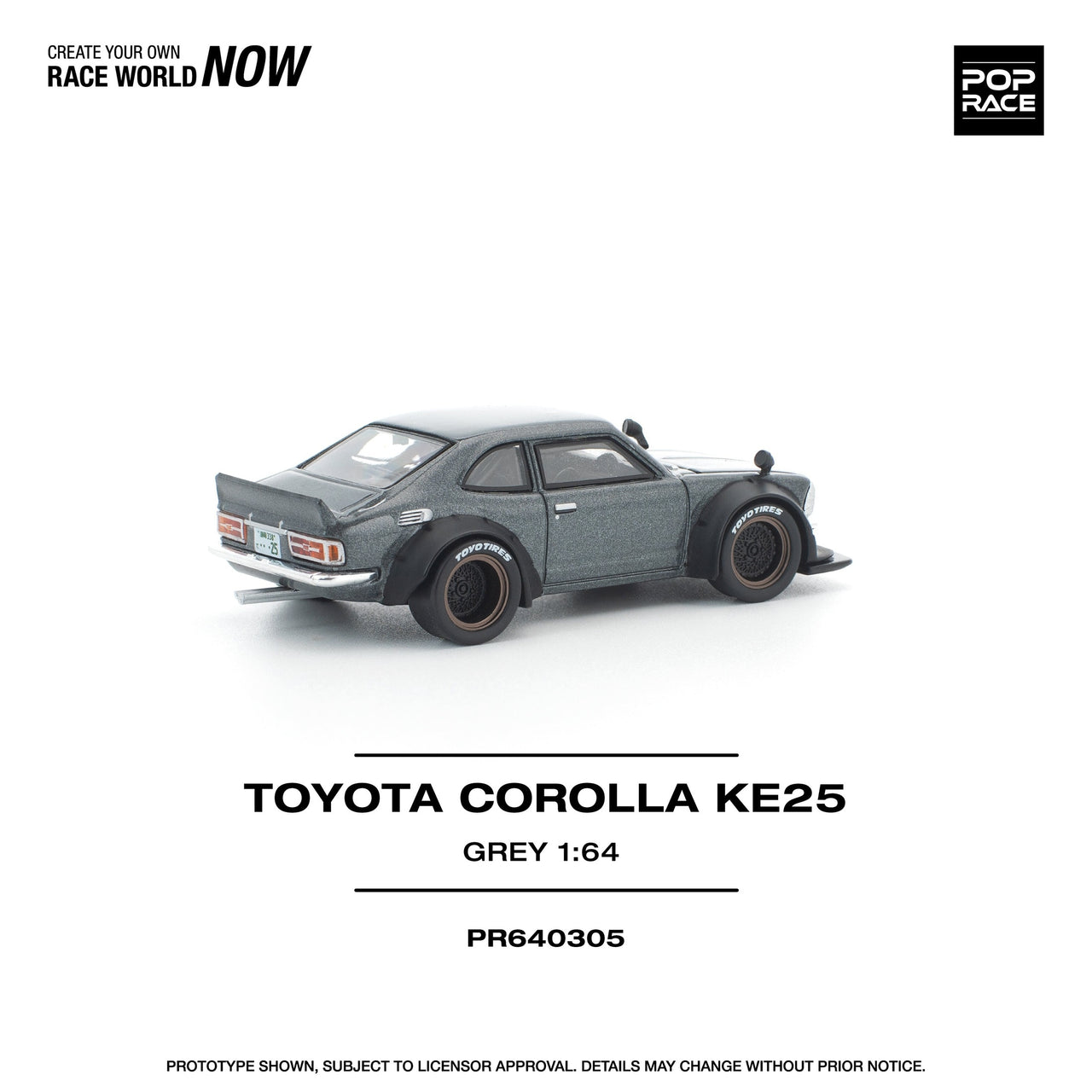 PRE-ORDER Pop Race 1:64 Toyota Corolla KE25, Matte Grey