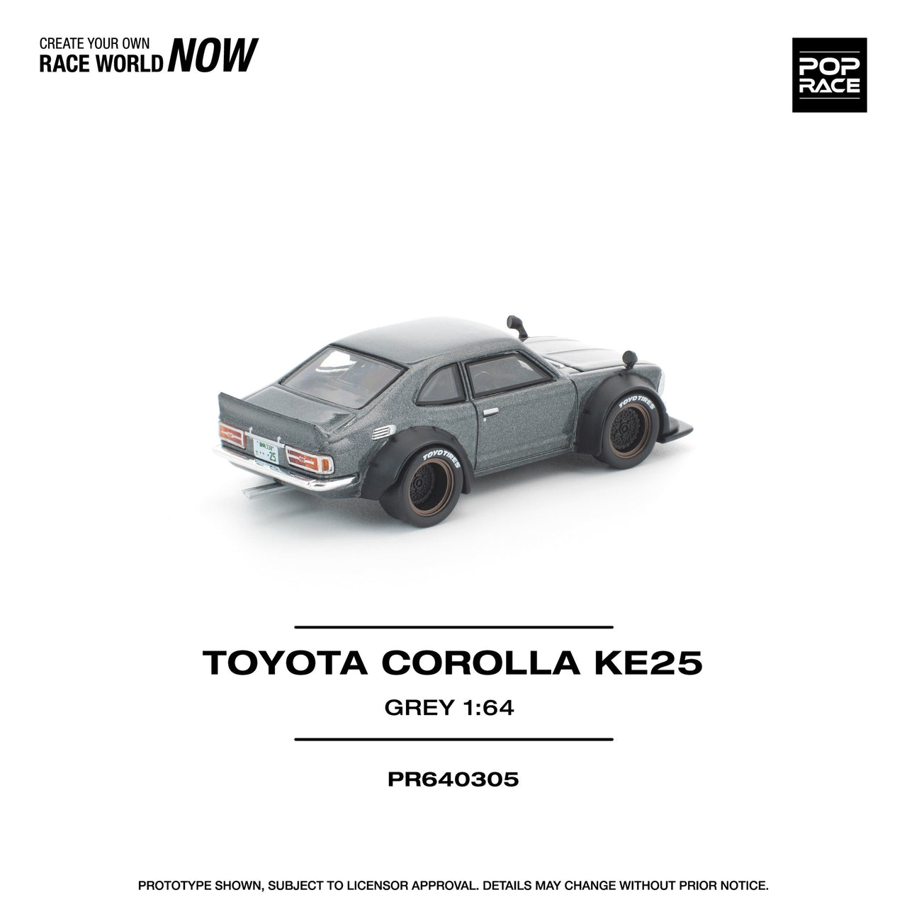 PRE-ORDER Pop Race 1:64 Toyota Corolla KE25, Matte Grey