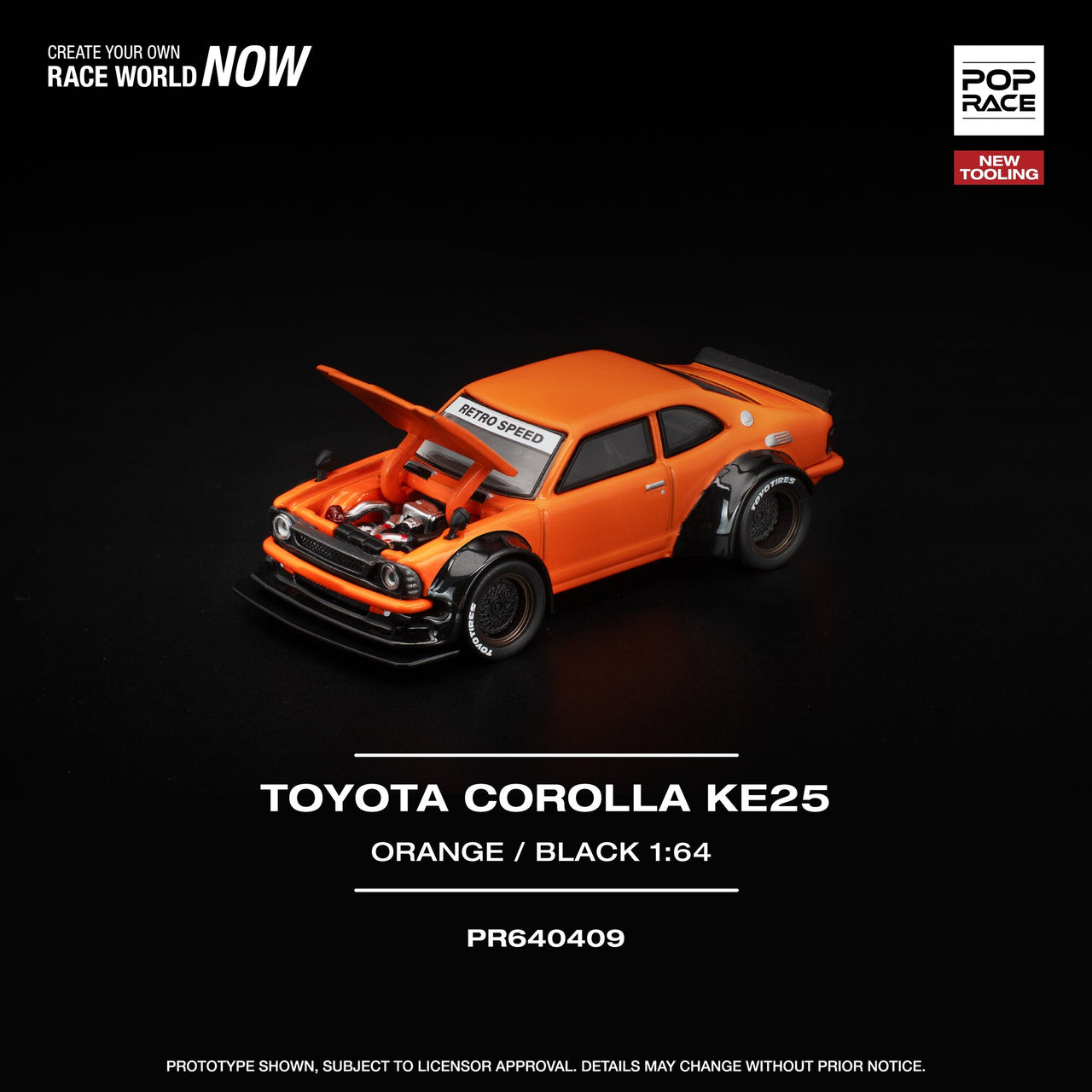 PRE-ORDER Pop Race 1:64 Toyota Corolla KE25, ORANGE