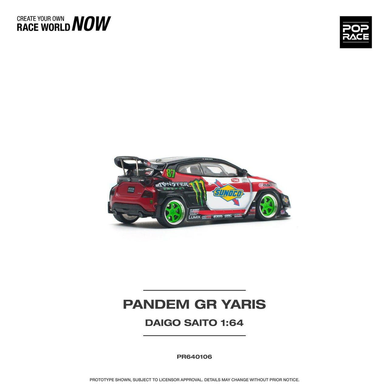 PRE-ORDER Pop Race 1:64 Toyota GR Yaris PANDEM DAIGO SAITO