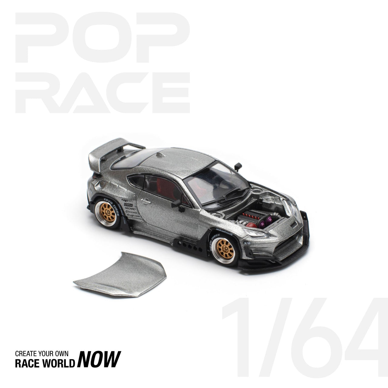 PRE-ORDER Pop Race 1:64 Toyota PANDEM GR86 - SILVER NEW TOOLING