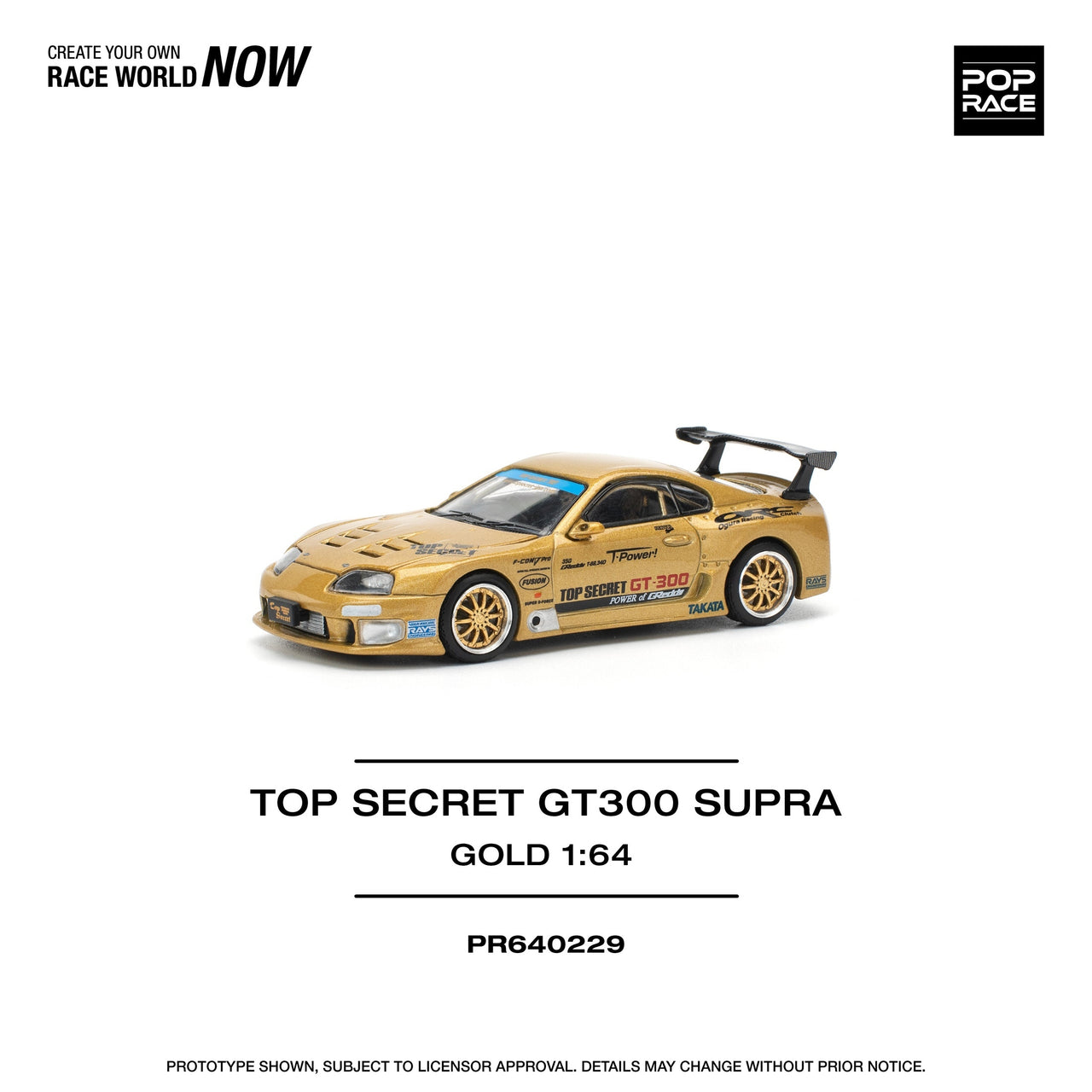 PRE-ORDER Pop Race 1:64 Toyota TOP SECRET GT300 SUPRA - GOLD NEW TOOLING