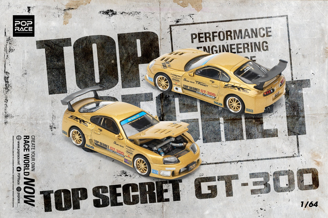 PRE-ORDER Pop Race 1:64 Toyota TOP SECRET GT300 SUPRA - GOLD NEW TOOLING