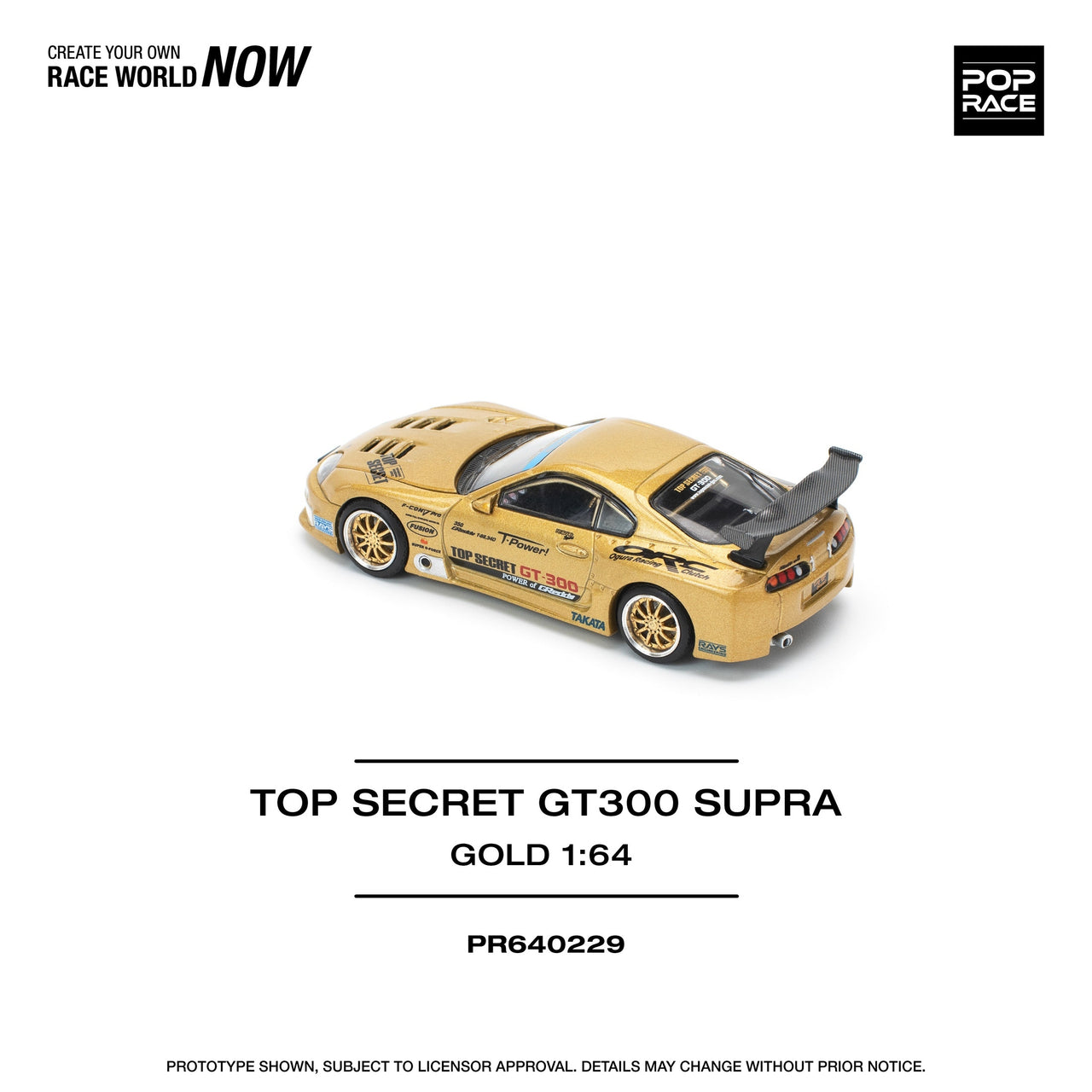 PRE-ORDER Pop Race 1:64 Toyota TOP SECRET GT300 SUPRA - GOLD NEW TOOLING