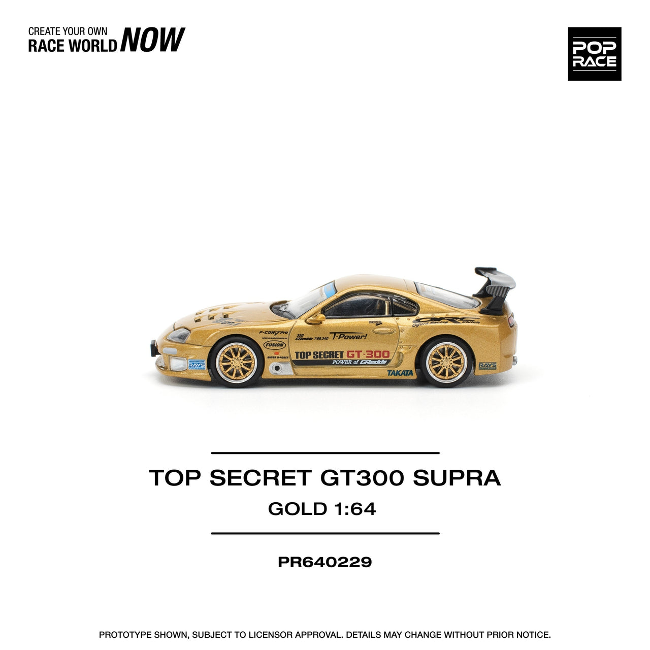 PRE-ORDER Pop Race 1:64 Toyota TOP SECRET GT300 SUPRA - GOLD NEW TOOLING