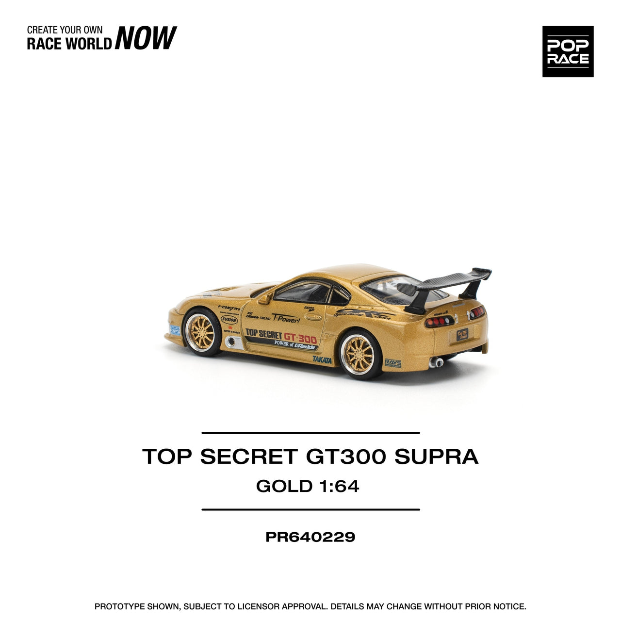 PRE-ORDER Pop Race 1:64 Toyota TOP SECRET GT300 SUPRA - GOLD NEW TOOLING