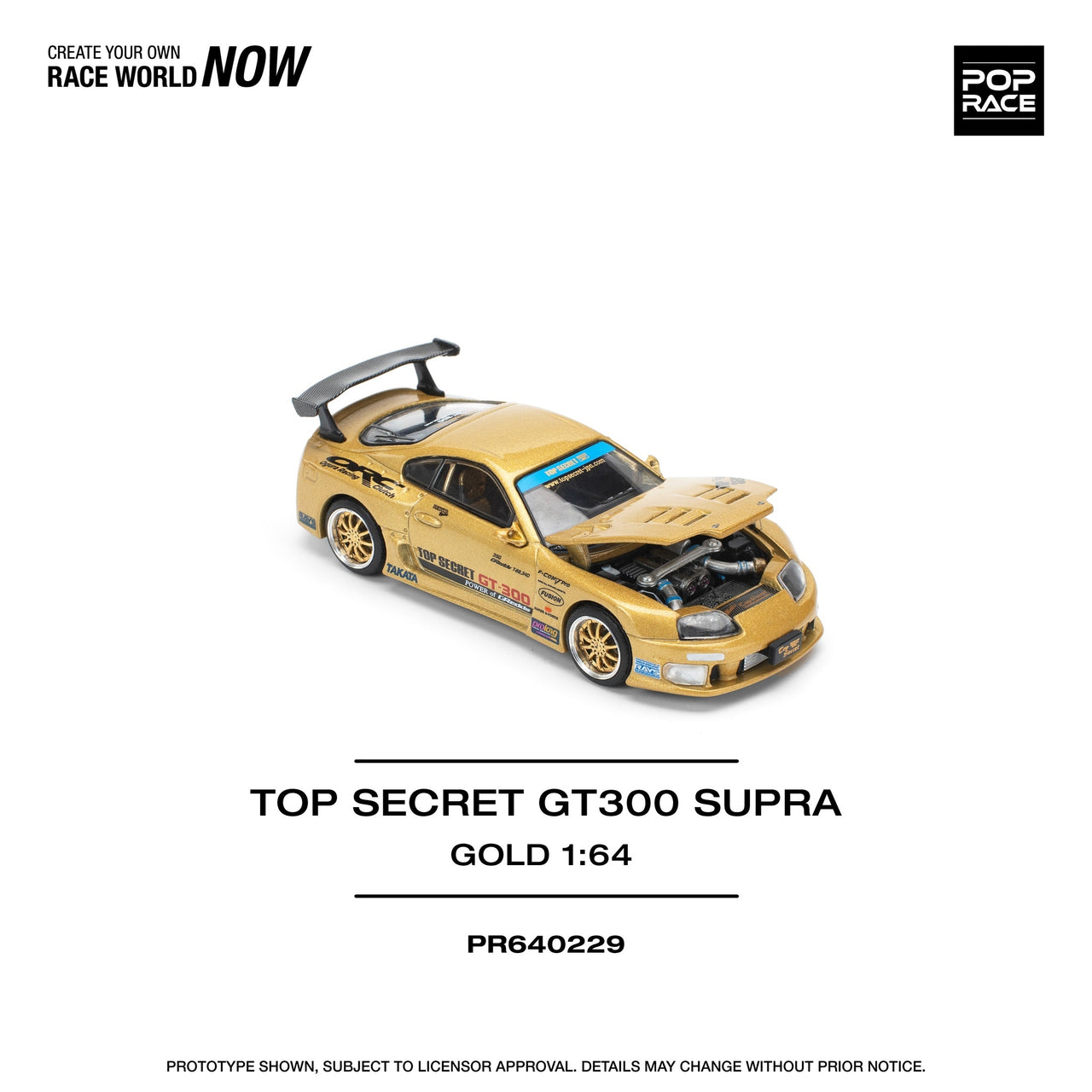 PRE-ORDER Pop Race 1:64 Toyota TOP SECRET GT300 SUPRA - GOLD NEW TOOLING