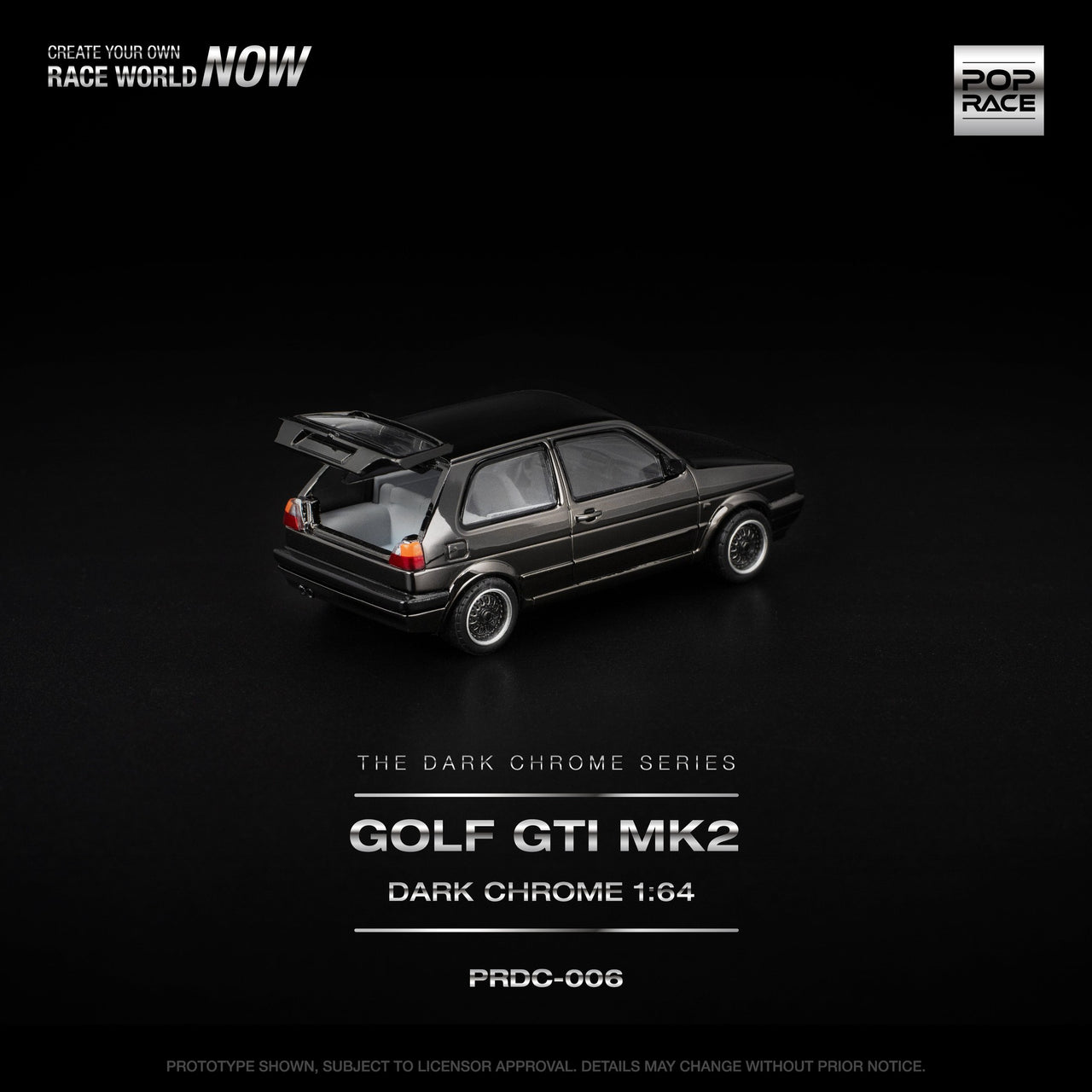 PRE-ORDER Pop Race 1:64 VW Golf GTI MK2 DARK CHROME