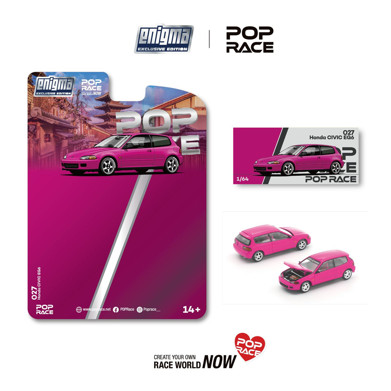 PRE-ORDER Pop Race X Enigma 1:64 HONDA CIVIC EG6 - PINK