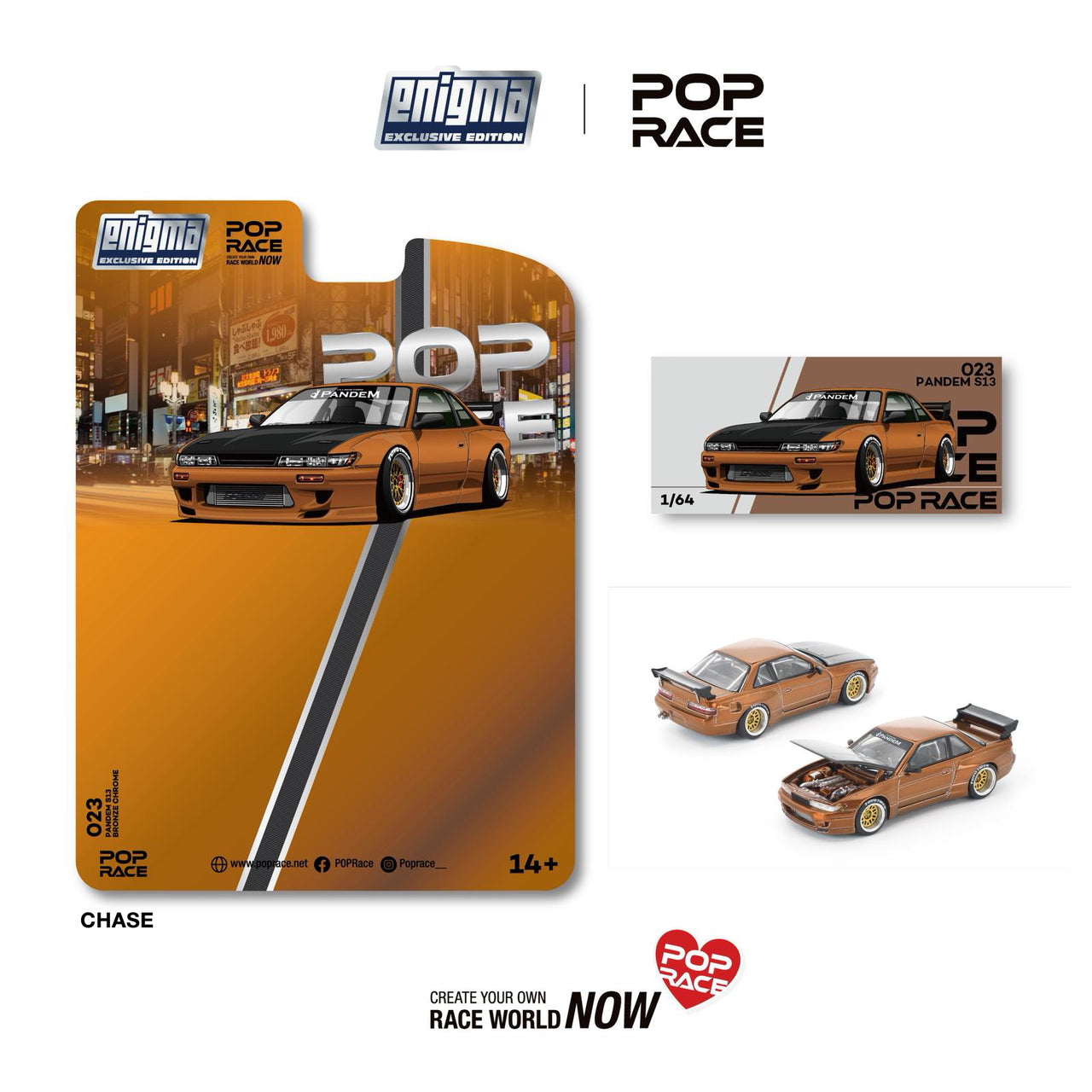 PRE-ORDER Pop Race x Enigma 1:64 Nissan Pandem S13 Brown Chrome