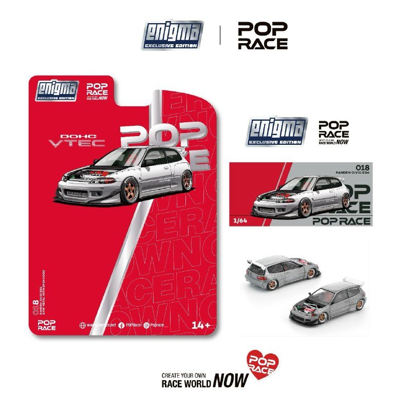 PRE-ORDER Pop Race x Enigma 1:64 Pandem Honda Civic EG6 Raw Metal