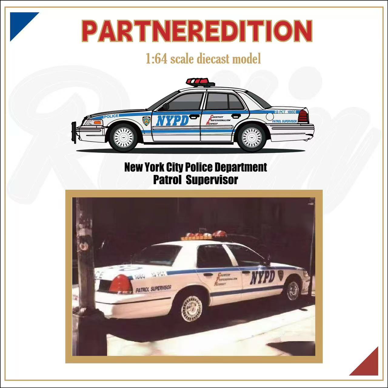 PRE-ORDER Rollin 1:64 Ford Crown Victoria NYPD Patrol Supervisor